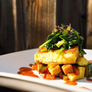 Polenta Cake with Seasonal Vegetables