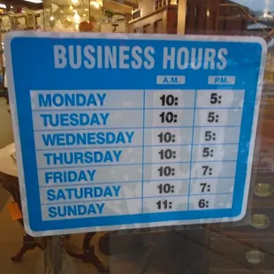 Hours of operation, front entry doors.