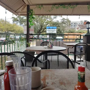 View of street from my belly after amazing breakfast.