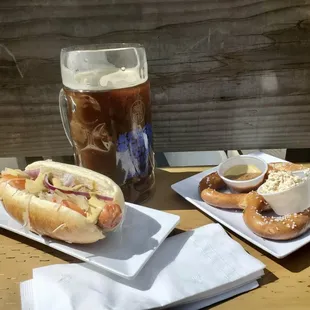 a hot dog and a pretzel