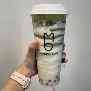 Creme brûlée Matcha Milk Tea - Oat Milk substitute. Highly recommend!