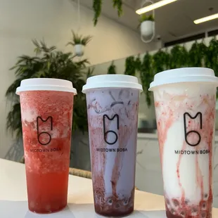 three different flavors of boba