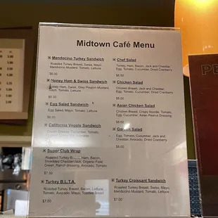 the menu for the restaurant