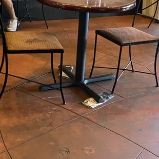 Dining area in need of repair and cleaning