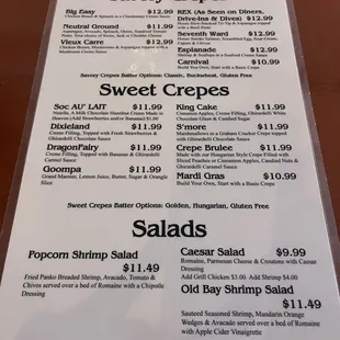 Crepe menu