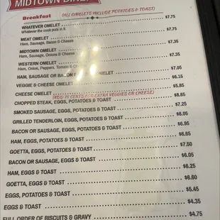 the menu of the restaurant