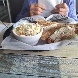 Chicken Salad onRye with cole slaw.