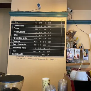 a menu on the wall