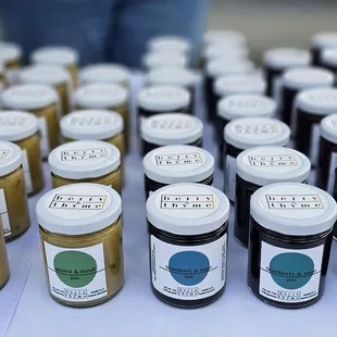 jars of jams on a table