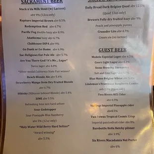 Beer on tap menu