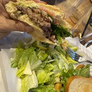 Guacamole bacon burger with side salad!