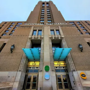 Parking lot main entry. The global market is inside the beautiful 1920s era former Sears department store bldg.