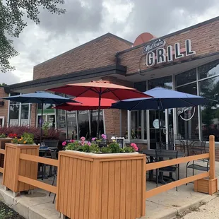 Outdoor patio. Busy street but still nice to sit outside and worth it this place had great food!