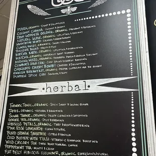 Tea menu