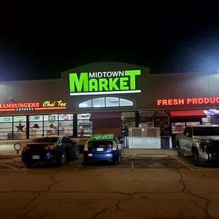 cars parked in front of the store