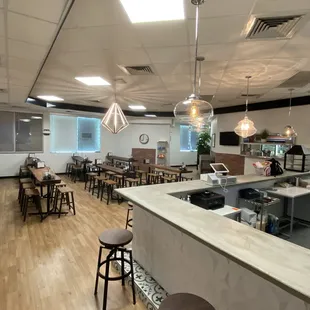 a view of the kitchen and dining area