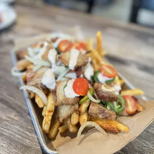 We did a mix of the devil fries and pork belly fries -2 dollars extra charge so worth it