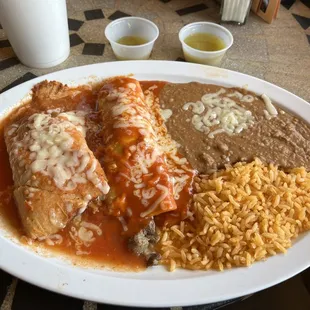Pork tamale and carne asada enchilada