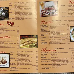 the menu for the restaurant