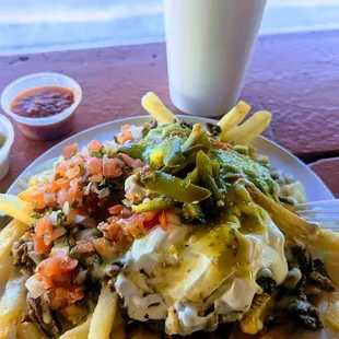 Carne asada fries and a big soda!