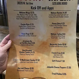 Menu appetizers