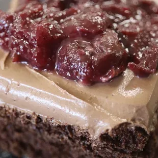 Organic chocolate brownie w cherry glaze