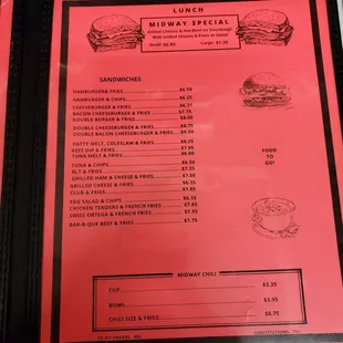the menu for the menu