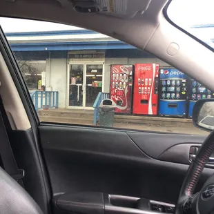 a vending machine in the background