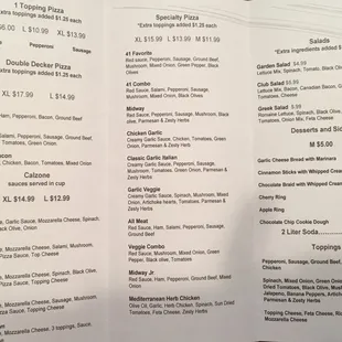 Menu. Also have Buffalo chicken and Gyro pizza !!! And accept EBT