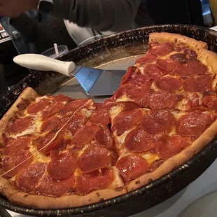 Deep dish pepperoni pizza