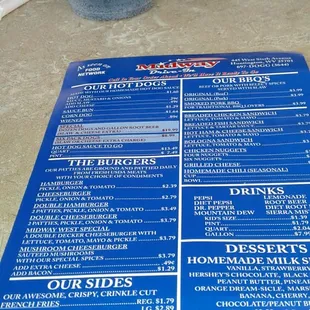 Menu with Great Reasonable family prices for any budget