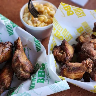 The spread. Macaroni and cheese, lemon pepper and g funk wangs