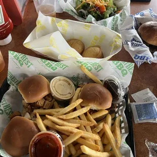 Trio sliders and cornbread muffins.