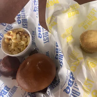 Chopped Beef Brisket Sandwich  MB's Mac  Cheese Sweet Corn Muffins