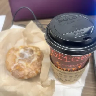 Cinnamon Muffin and cappuccino with almond milk