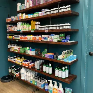 shelves of various products