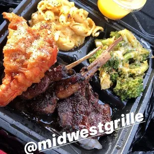Lamb Chop Dinner and Fried lobster tail on side