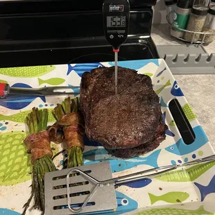 Chuck roast steaks and bacon wrapped asparagus all made and prep by Midwest meats