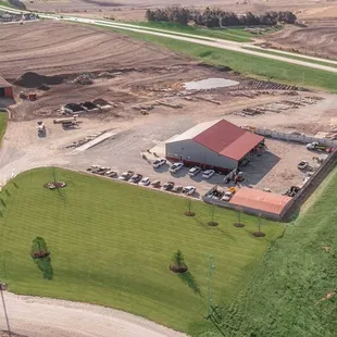 an aerial view of a farm