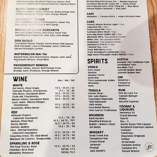 Adult Beverage Menu