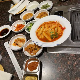 a variety of dishes on a table