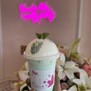 Mint and chocolate chip milkshakes, with mint ( from build your own milkshakes)