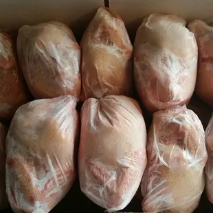 Whole chickens going out for delivery