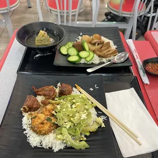 Awesome Vietnamese food pork belly, eggs, cut, cucumber, stuffed, bitter, melon, chopped, bitter melon with egg o