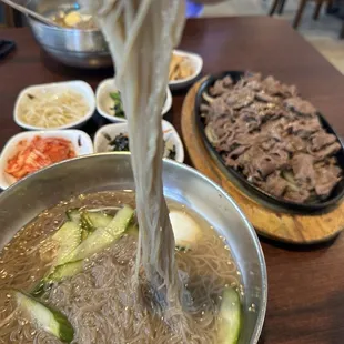 Cold noodle was delicious and refreshingly good tasting.  Huge portion. Paired good with bulgogi !