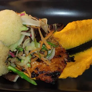 Salmon with a carrot purre, this was excellent and every bite was enjoyed