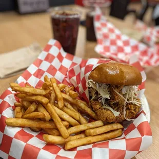 Crispy Slaw Sando and fries