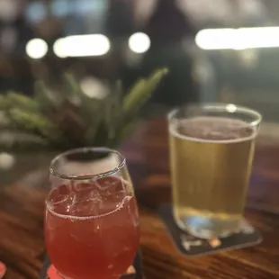 Beer and a Prosecco cocktail