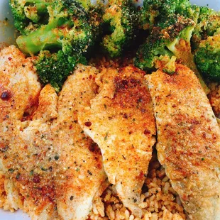 Steamed Tilapia &amp; Broccoli, over a bed of perfectly seasoned Cajun rice!!!