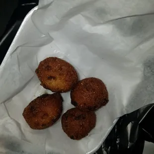 $2.00. Burnt outside...4 hushpuppies 12/10/19......that&apos;s a no as a side by themselves.  Smarter to bundle in your combo.